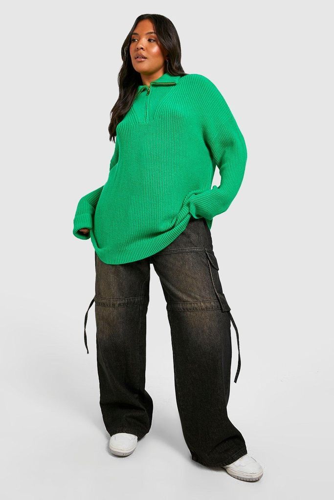 Womens Plus Zip Collar Jumper - Green - 16, Green