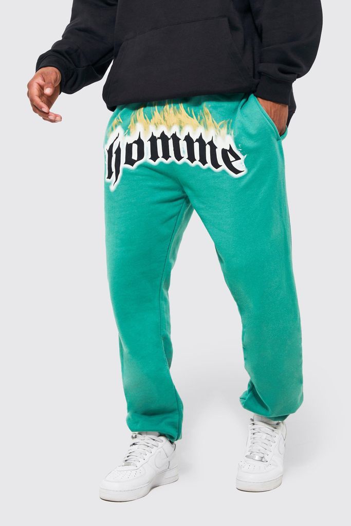 Men's Regular Fit Flame Homme Graphic Joggers - Green - Xl, Green