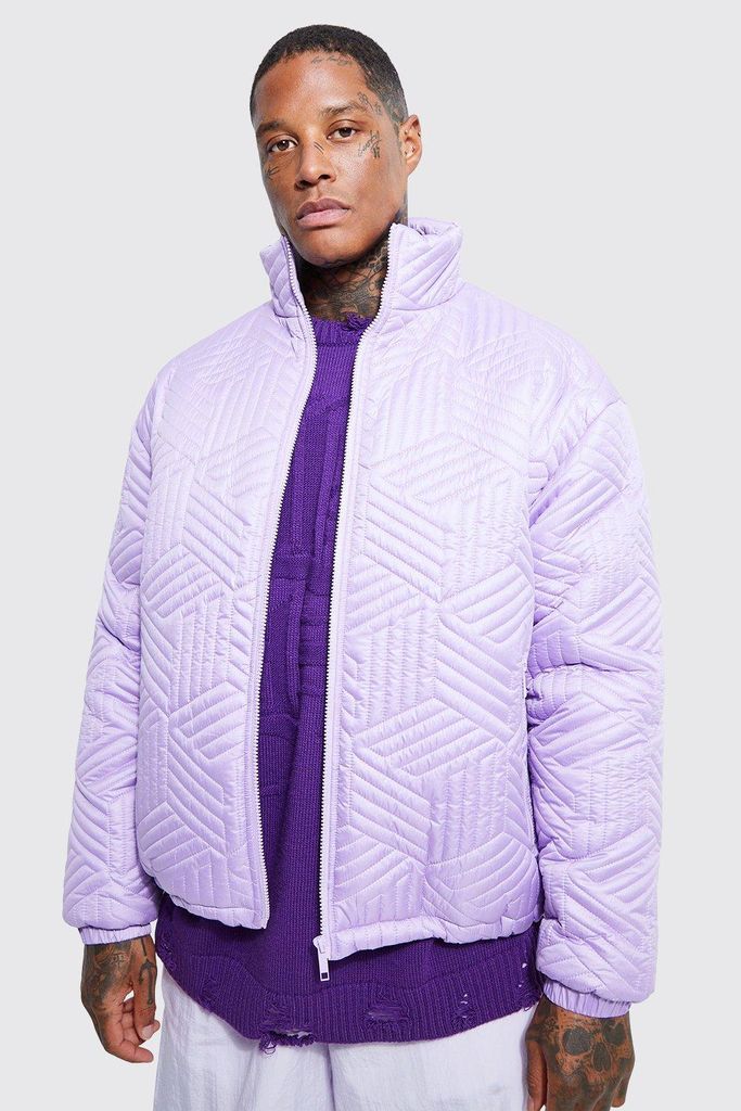 Men's Funnel Neck Oversized Quilted Puffer - Purple - S, Purple