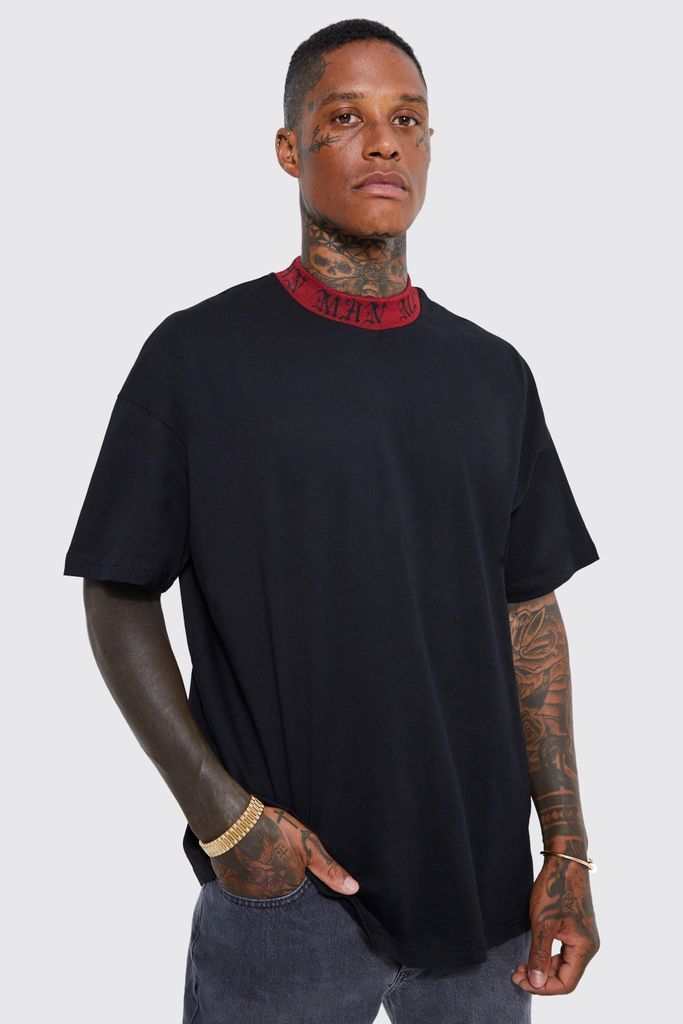 Men's Oversized Gothic Man Rib Neck T-Shirt - Black - S, Black
