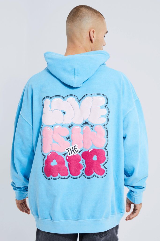 Men's Oversized Washed Bubble Puff Print Hoodie - Blue - L, Blue