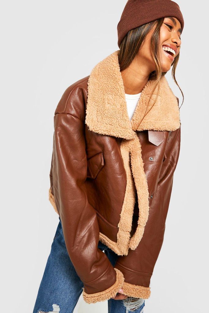 Womens Faux Fur Lined Aviator - Brown - S, Brown
