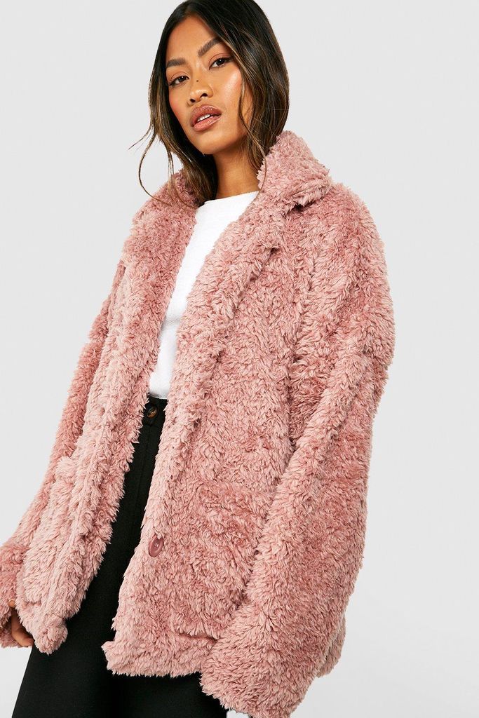 Womens Teddy Faux Fur Jacket - Pink - 8, Pink