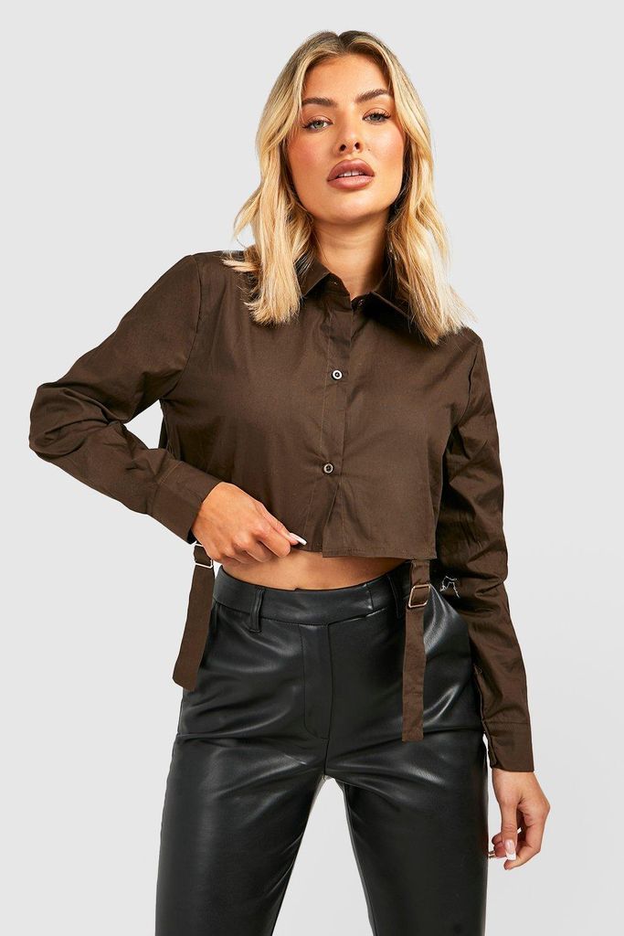 Womens Cropped Boxy Shirt - Brown - 6, Brown