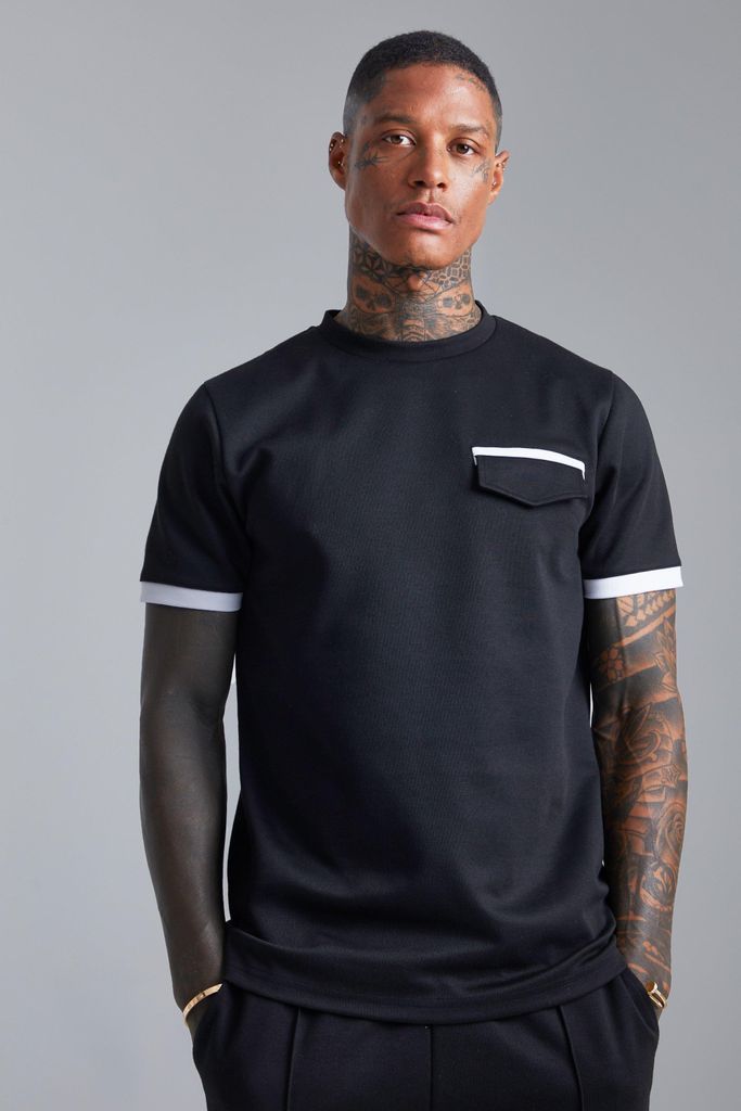 Men's Smart Slim T-Shirt With Pocket & Piping - Black - Xs, Black