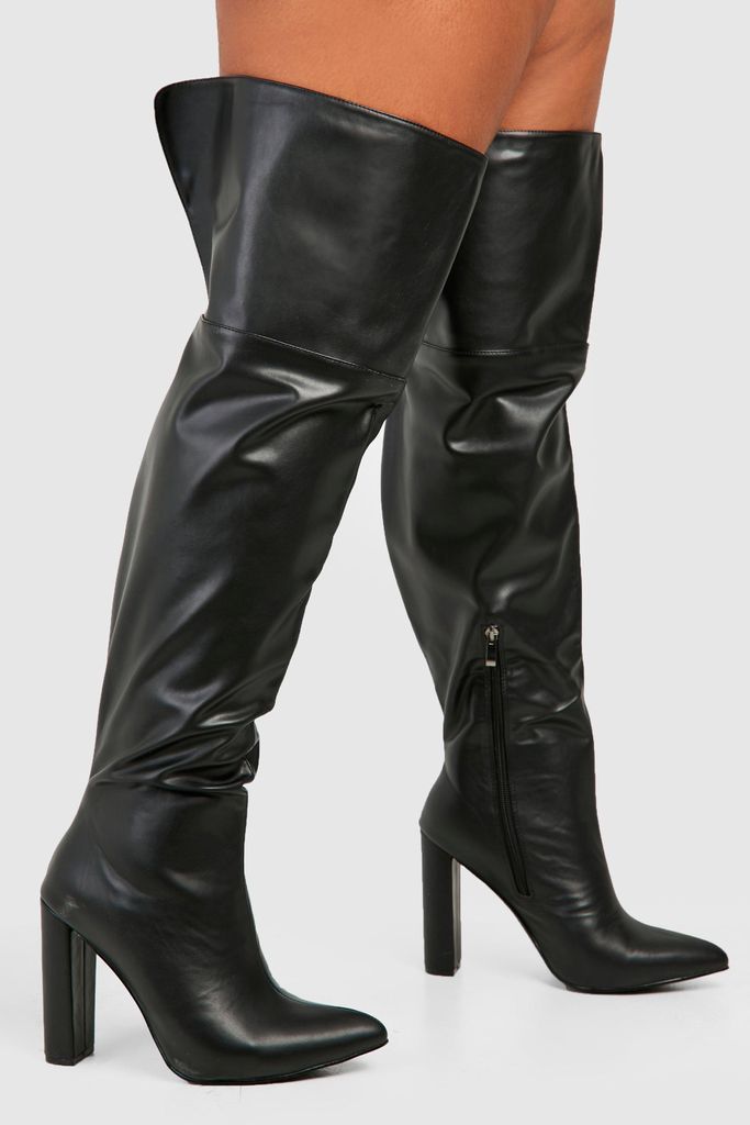 Womens Wide Calf Over The Knee Stiletto Boots - Black - 3, Black