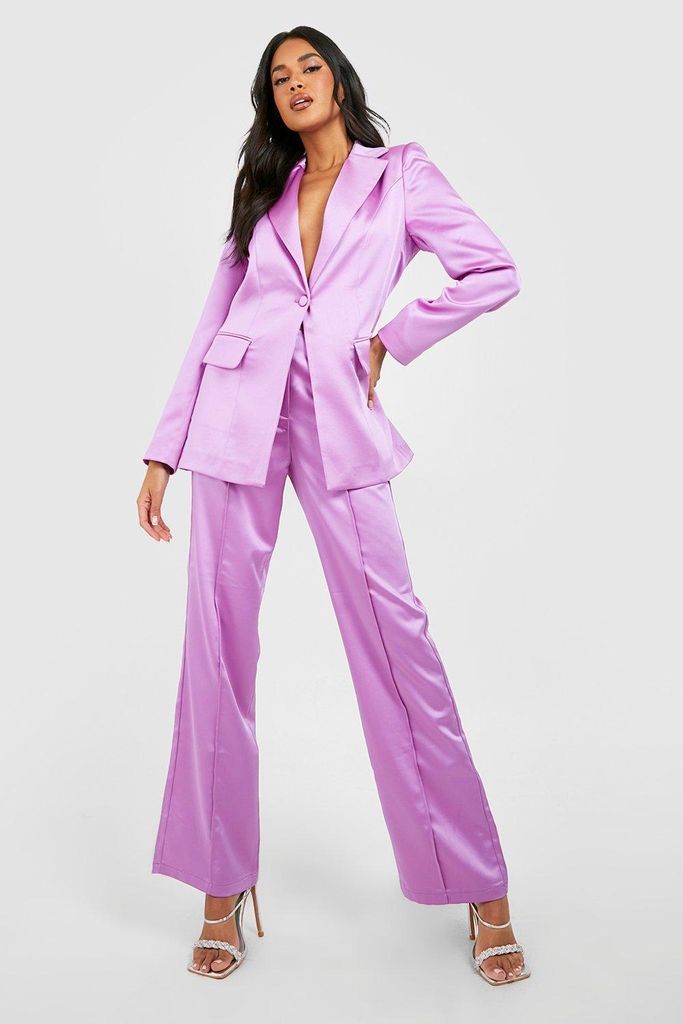 Womens Premium Satin Seam Front Trousers - Purple - 10, Purple