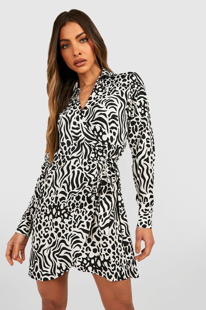 Womens The Printed Wrap Dress - Black - 8, Black