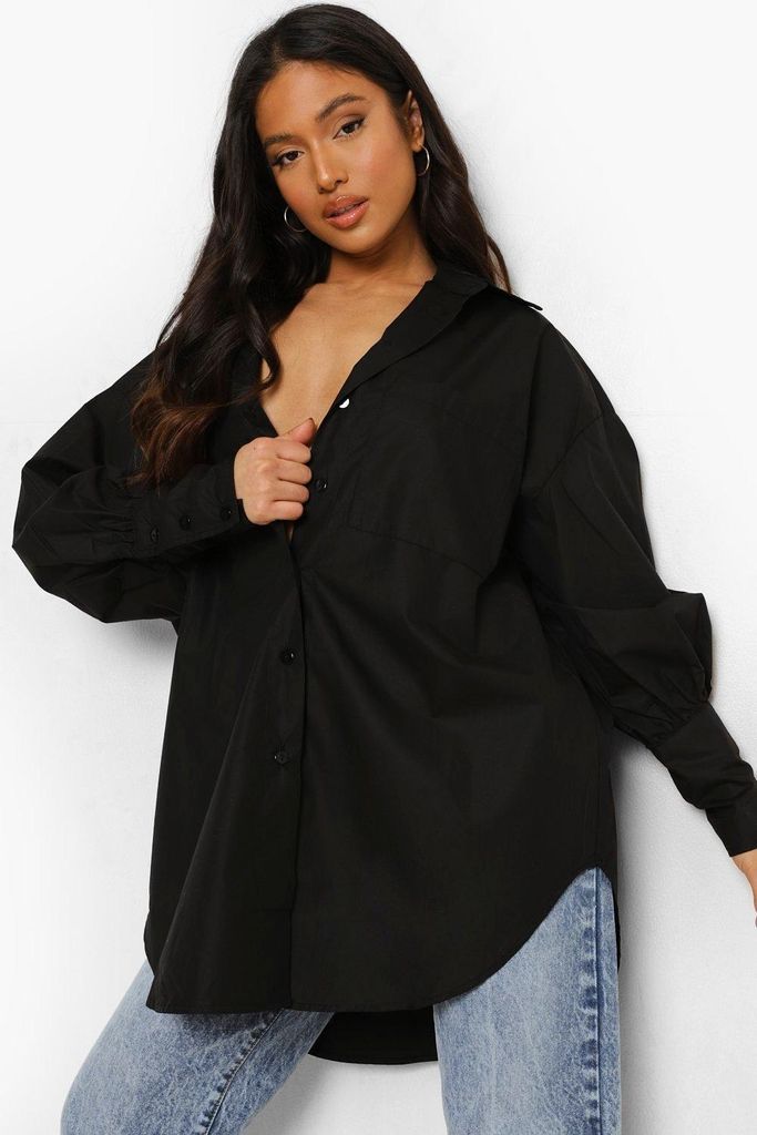 Womens Petite Puff Sleeve Oversized Shirt - Black - 16, Black