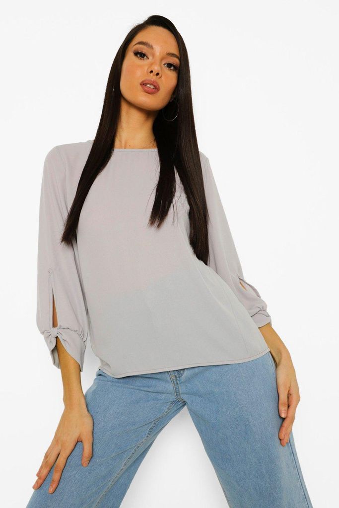 Womens Bow Sleeve Woven Blouse - Grey - 8, Grey
