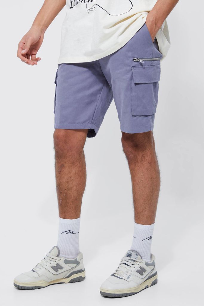 Men's Tall Twill Elastic Waist Zip Cargo Short - Grey - S, Grey