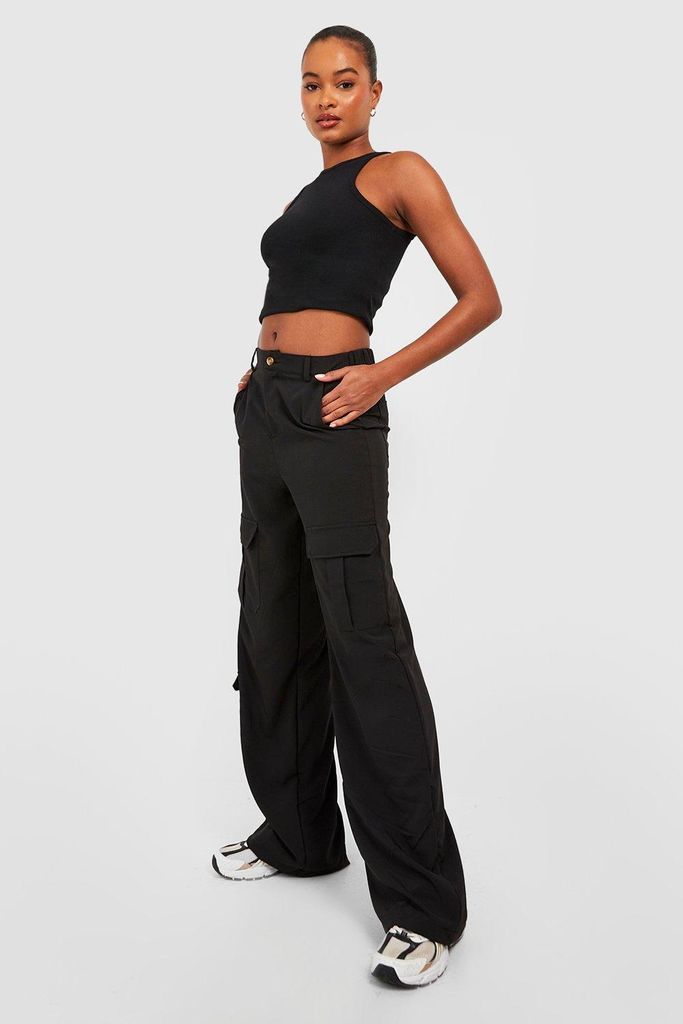 Womens Tall Pocket Detail High Waisted Wide Leg Cargo Trousers - Black - 6, Black