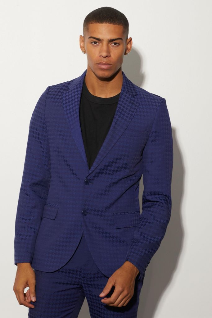 Men's Skinny Tonal Houndstooth Suit Jacket - Purple - 36, Purple