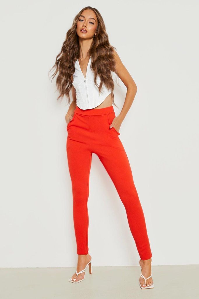 Womens Basics High Waisted Crepe Skinny Trousers - Orange - 6, Orange