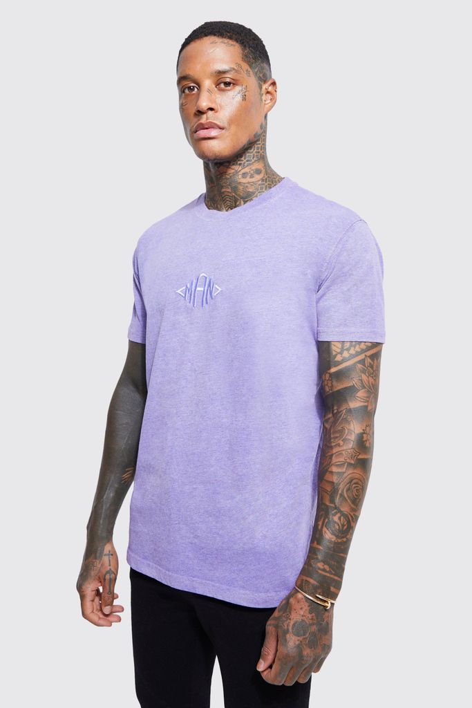 Men's Man Oversized Overdyed Marl T-Shirt - Purple - S, Purple