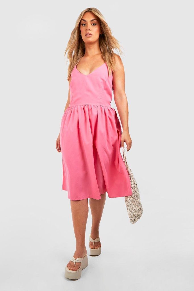 Womens Plus Woven Strappy Midi Dress - Pink - 16, Pink