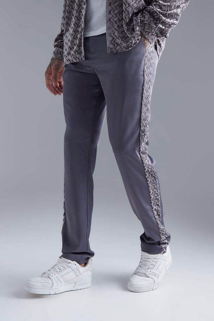 Men's Straight Leg Velour Panel Trousers - Grey - 28, Grey