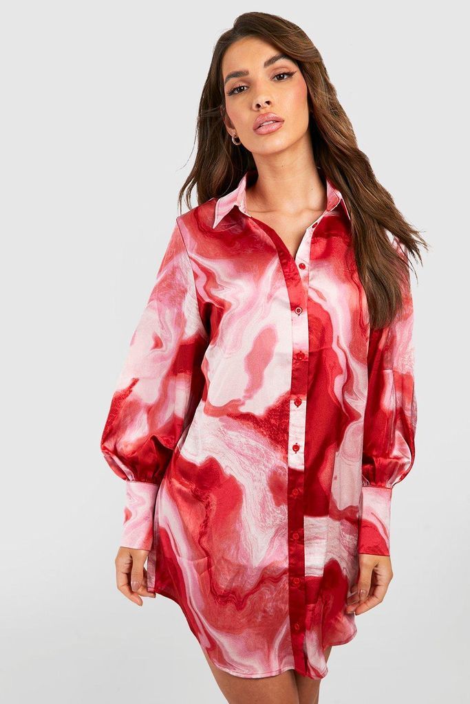 Womens Printed Oversized Shirt Dress - Pink - 8, Pink