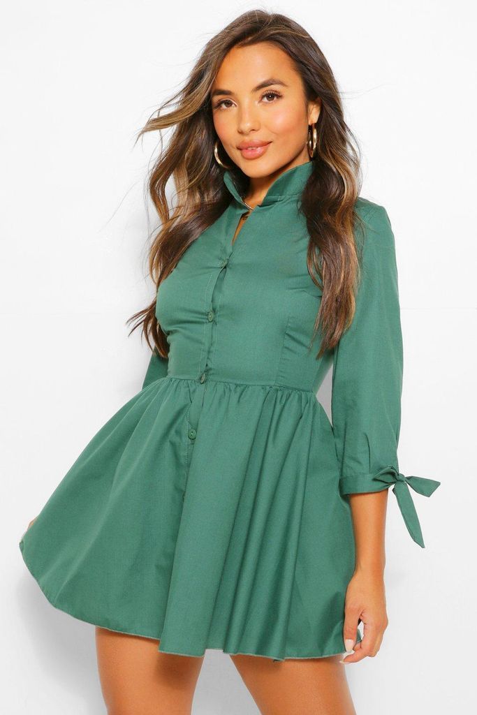 Womens Petite Button Through Smock Dress - Green - 12, Green