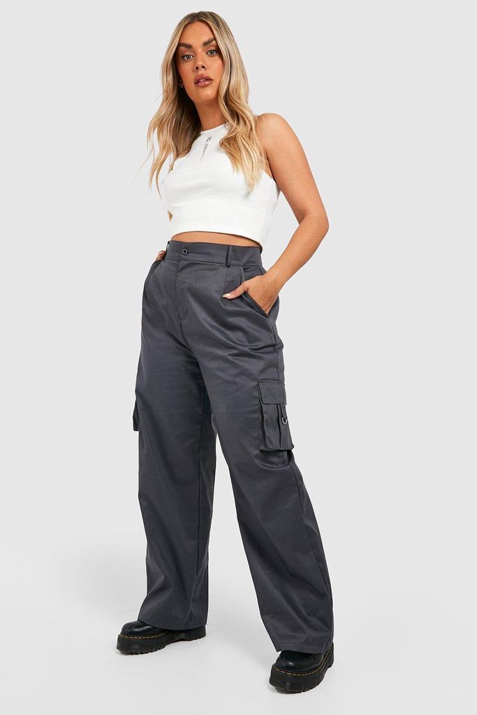 Womens Plus Wide Leg Pocket Cargo Trousers - Grey - 28, Grey