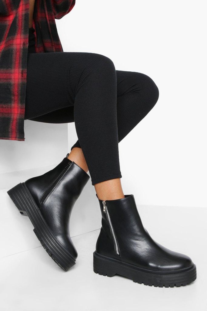 Womens Wide Fit Side Zip Pu Chelsea Boots - Black - 3, Black