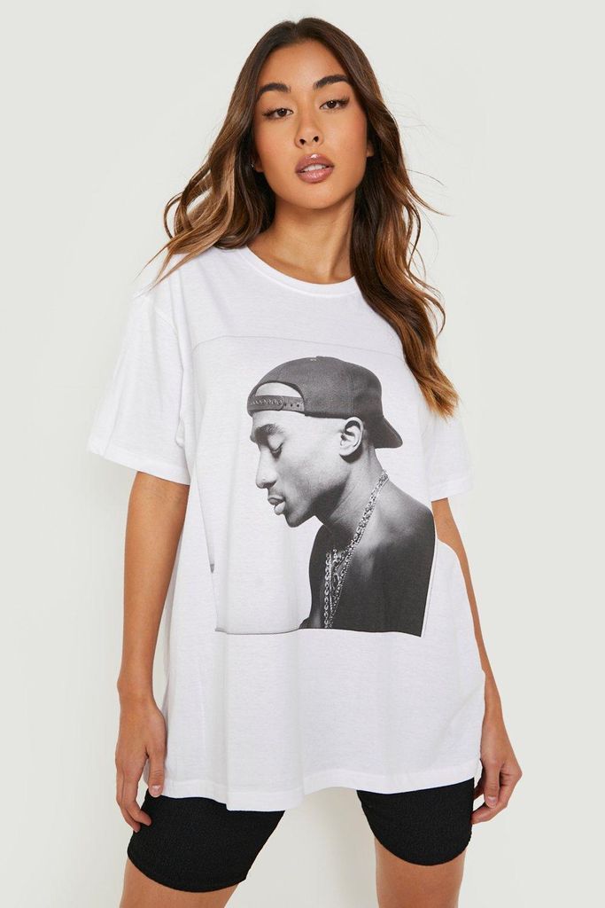 Womens Tupac Printed Oversized Band T-Shirt - White - L, White