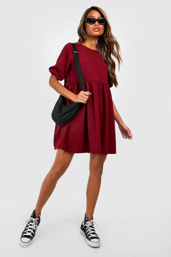 Womens Puff Sleeve Smock Dress - Red - 8, Red