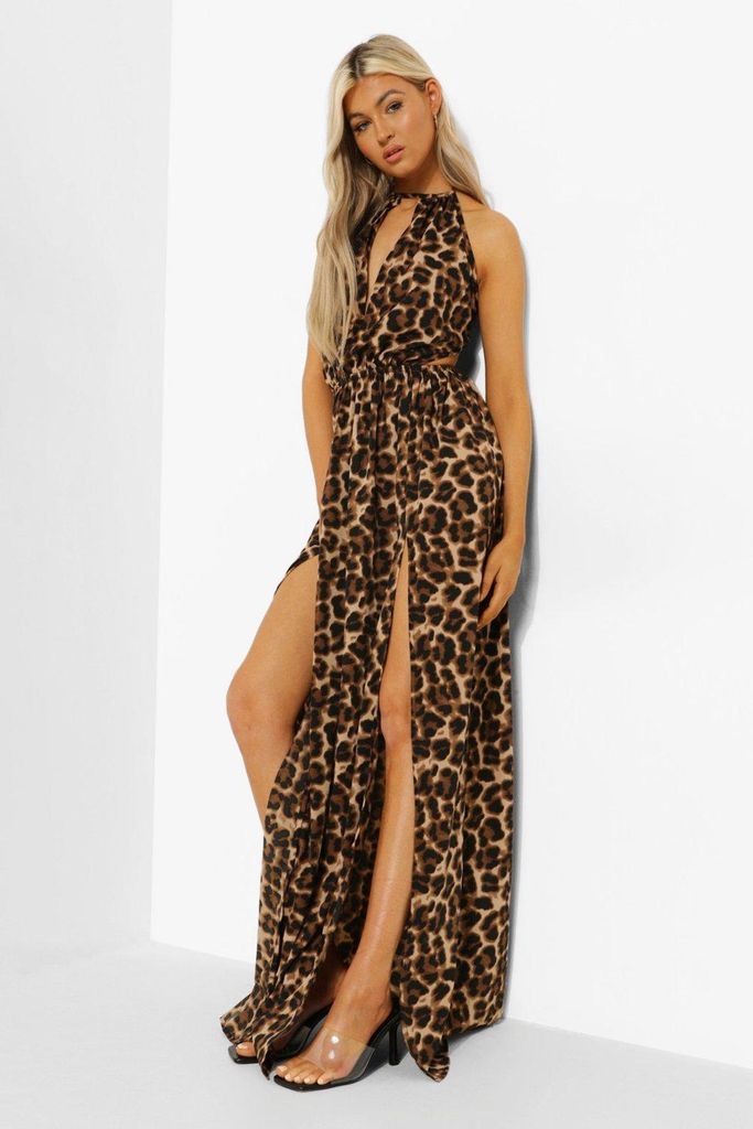 Womens Tall Leopard Backless Maxi Dress - Beige - 6, Beige