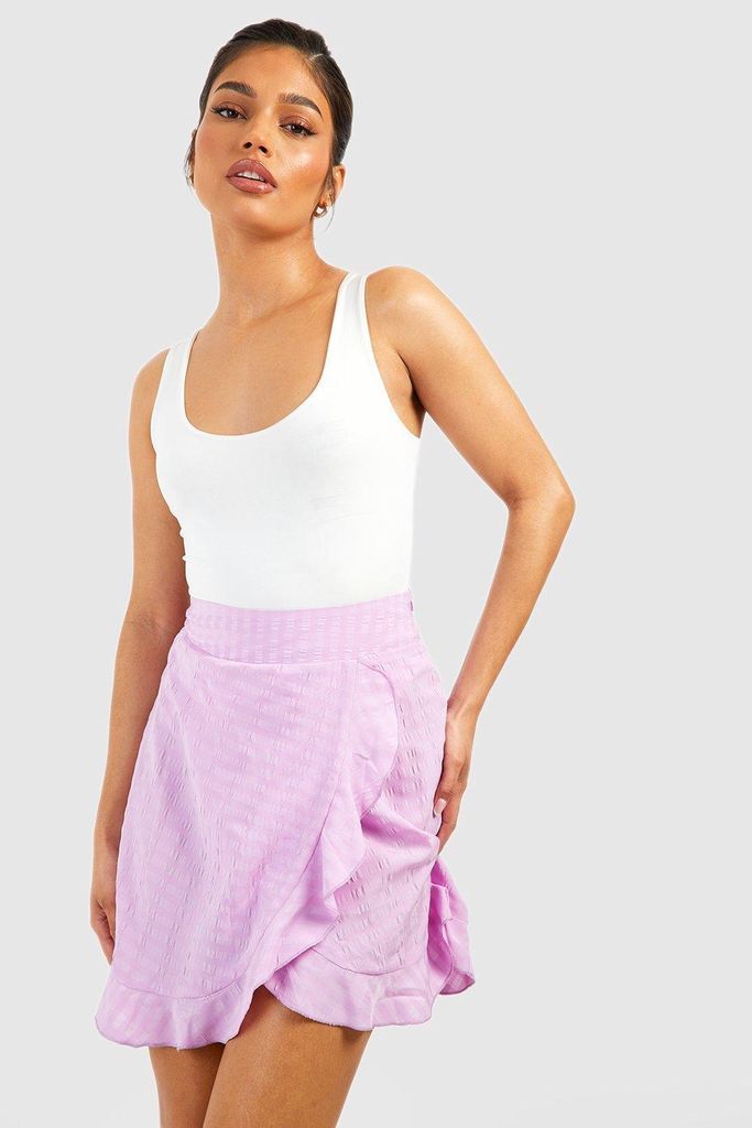 Womens Seersucker Ruffle Wrap Mini Skirt - Purple - 6, Purple