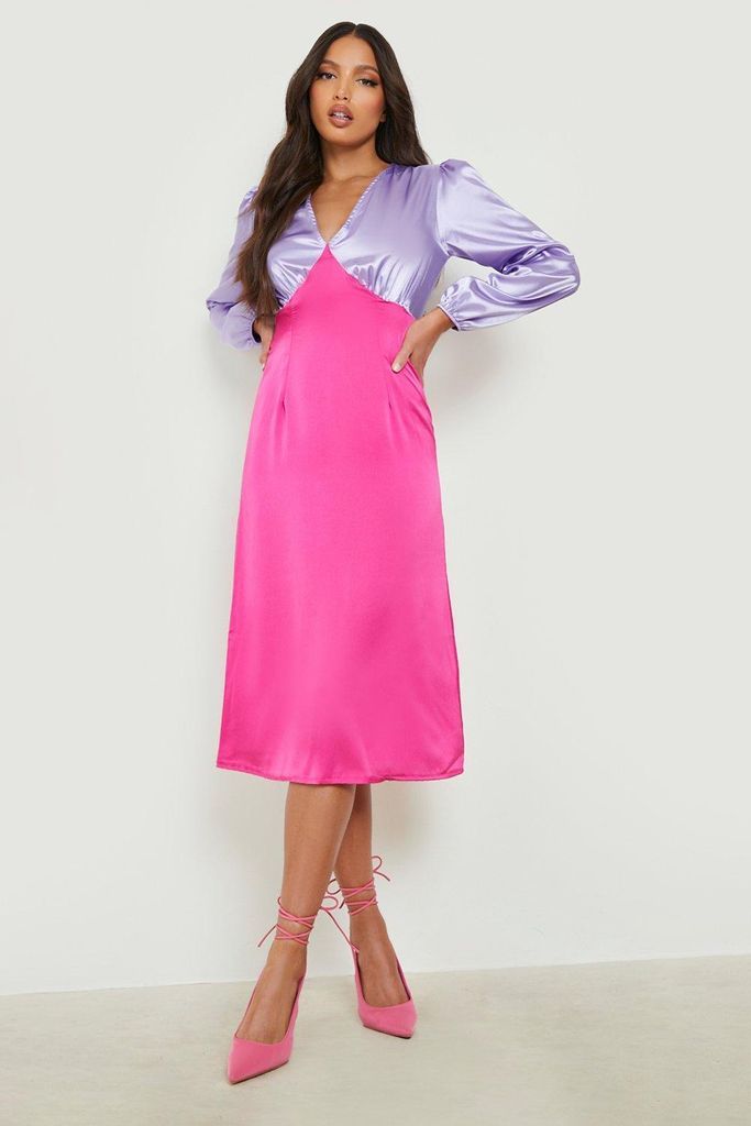 Womens Tall Contrast Satin Dress - Pink - 10, Pink