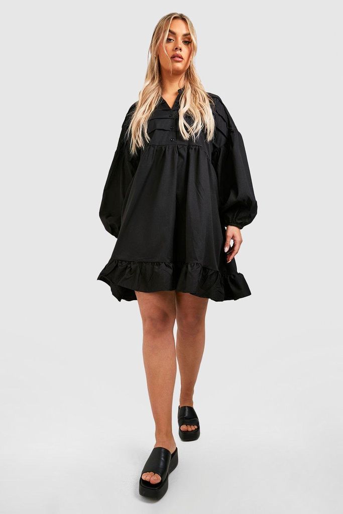 Womens Plus Woven Frill Hem Shirt Dress - Black - 16, Black