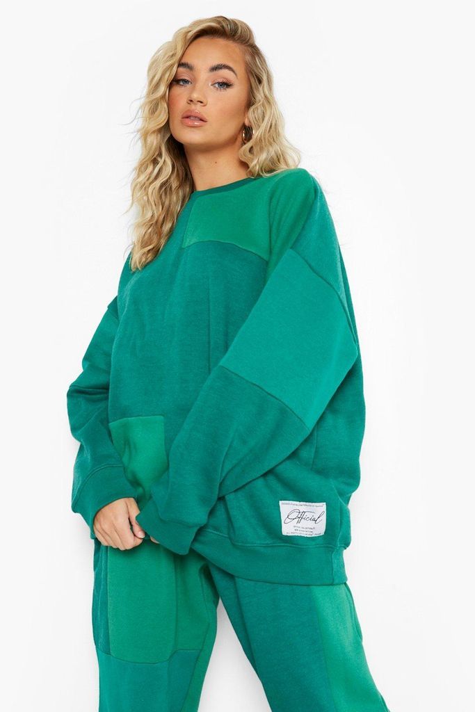 Womens Green Colour Block Oversized Sweatshirt - M, Green