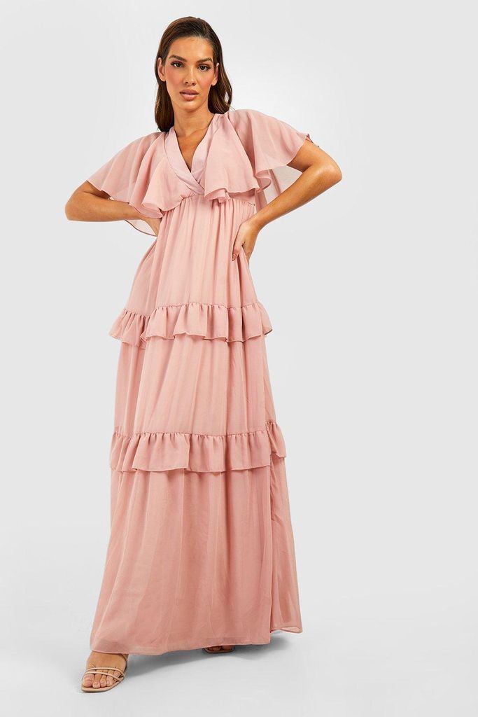 Womens Chiffon Angel Sleeve Maxi Dress - Pink - 8, Pink