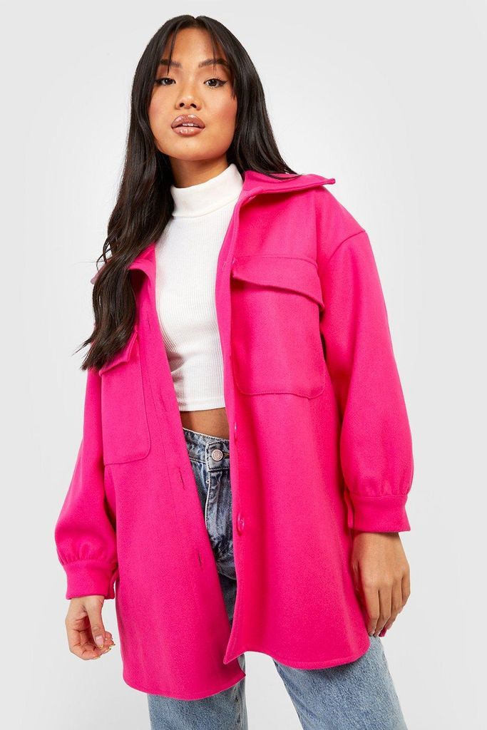 Womens Petite Premium Wool Look Oversized Shacket - Pink - L, Pink