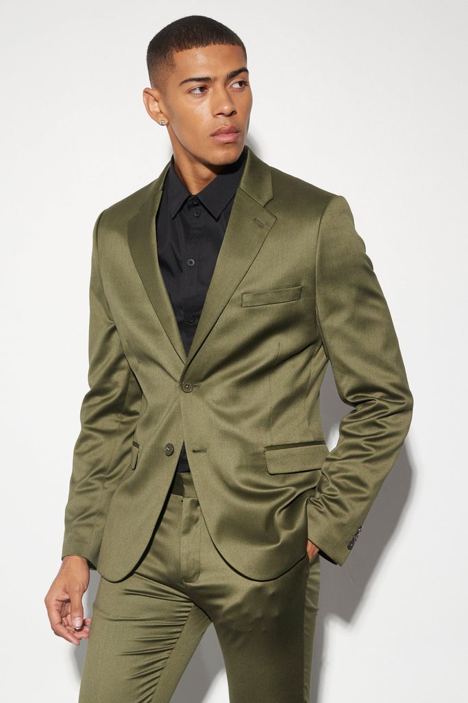Men's Skinny Satin Suit Jacket - Green - 36, Green