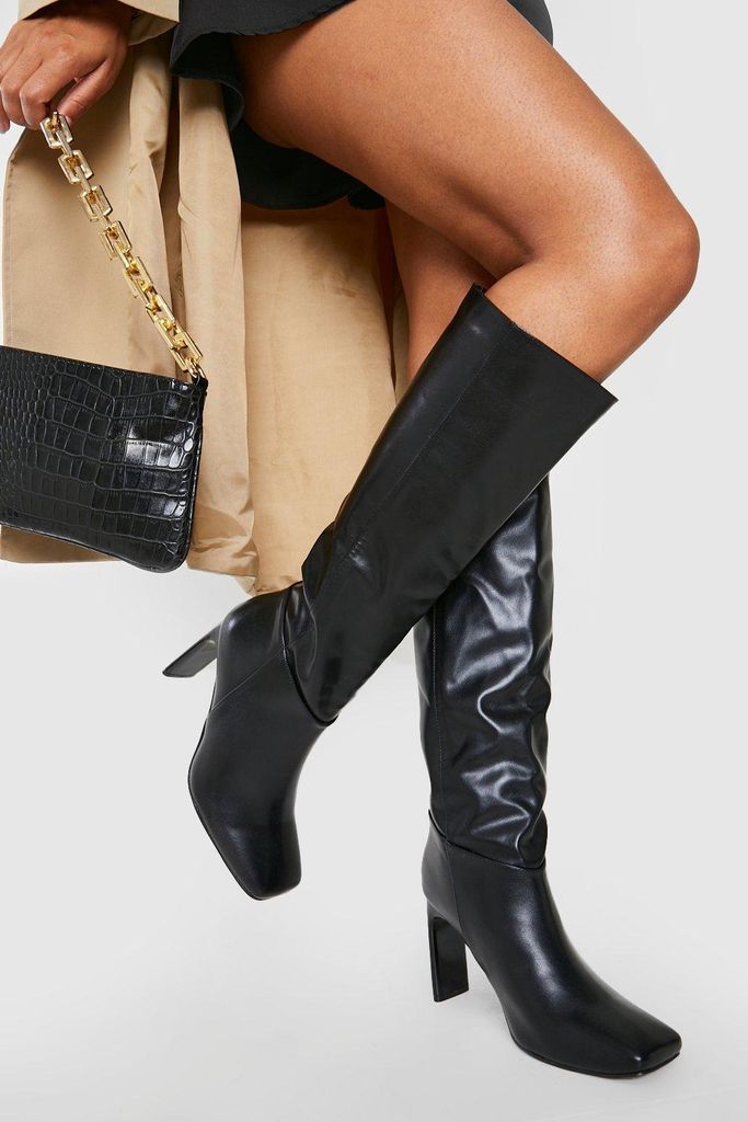 Womens Square Toe Knee High Boots - Black - 8, Black