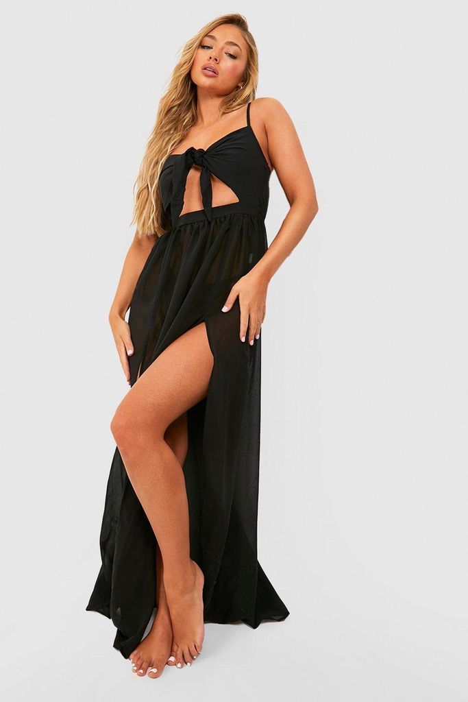 Womens Essentials Tie Cut Out Maxi Beach Dress - Black - S, Black