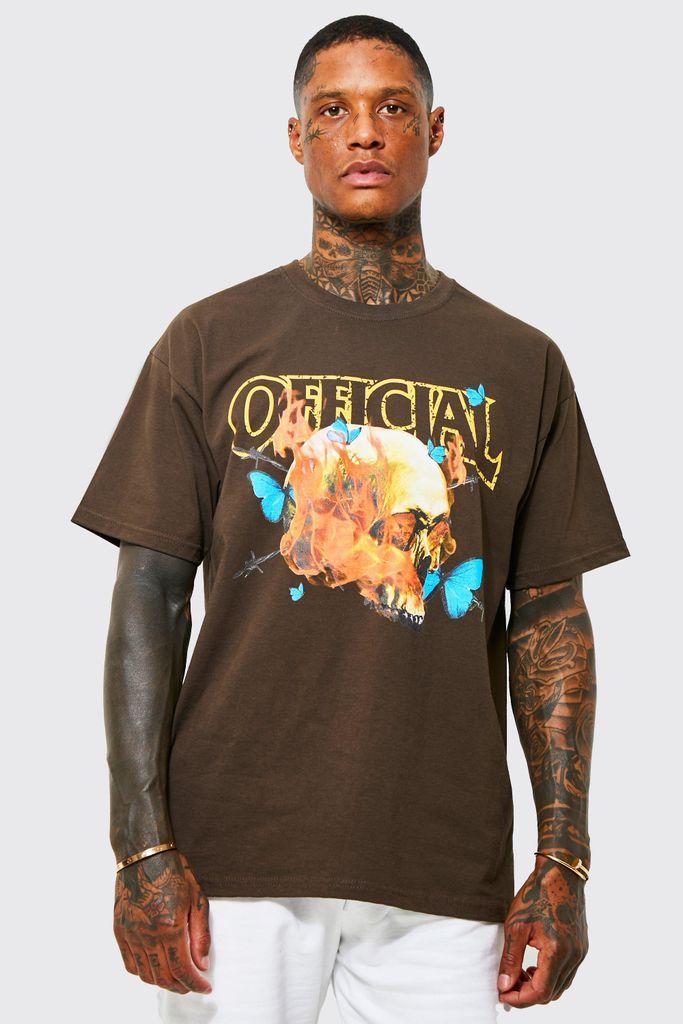 Men's Oversized Official Skull Graphic T-Shirt - Brown - M, Brown