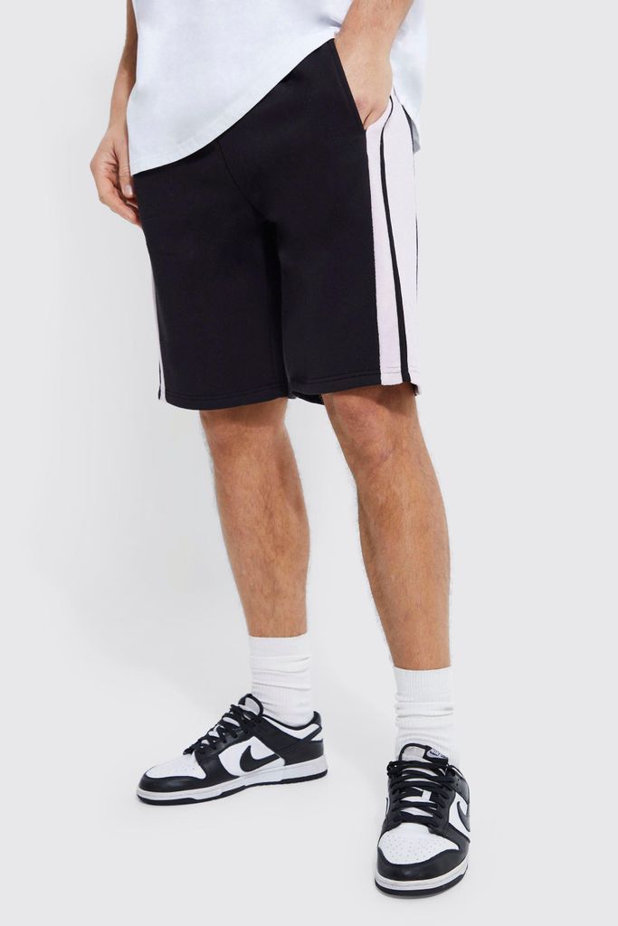 Men's Tall Basketball Side Stripe Towelling Short - Black - S, Black