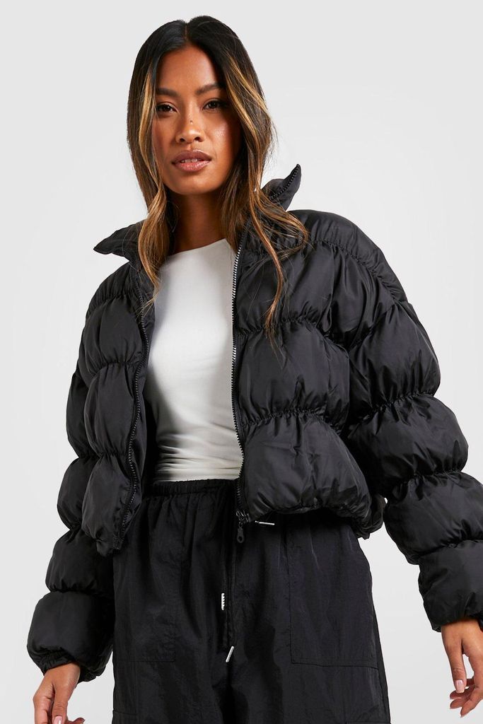 Womens Funnel Neck Quilted Puffer Jacket - Black - 12, Black