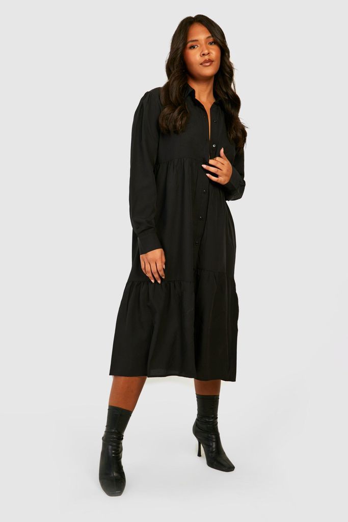 Womens Plus Midi Shirt Dress - Black - 16, Black