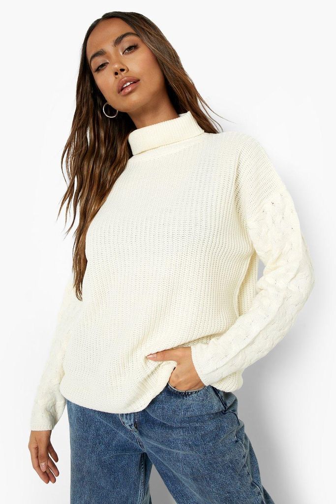 Womens Mixed Stitch Cable Sleeve Jumper - Cream - S, Cream