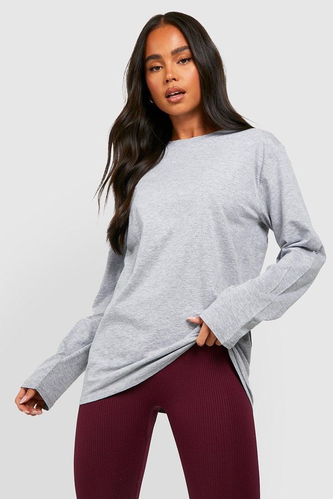 Womens Petite Basic Long Sleeve T-Shirt - Grey - M, Grey