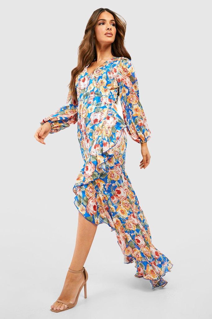 Womens Floral Print Wrap Maxi Dress - Blue - 8, Blue