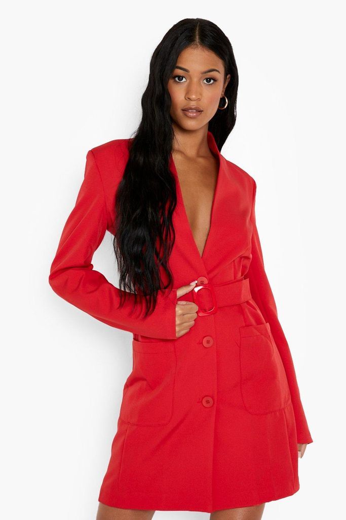Womens Tall Belted Pocket Detail Blazer Dress - Red - 8, Red