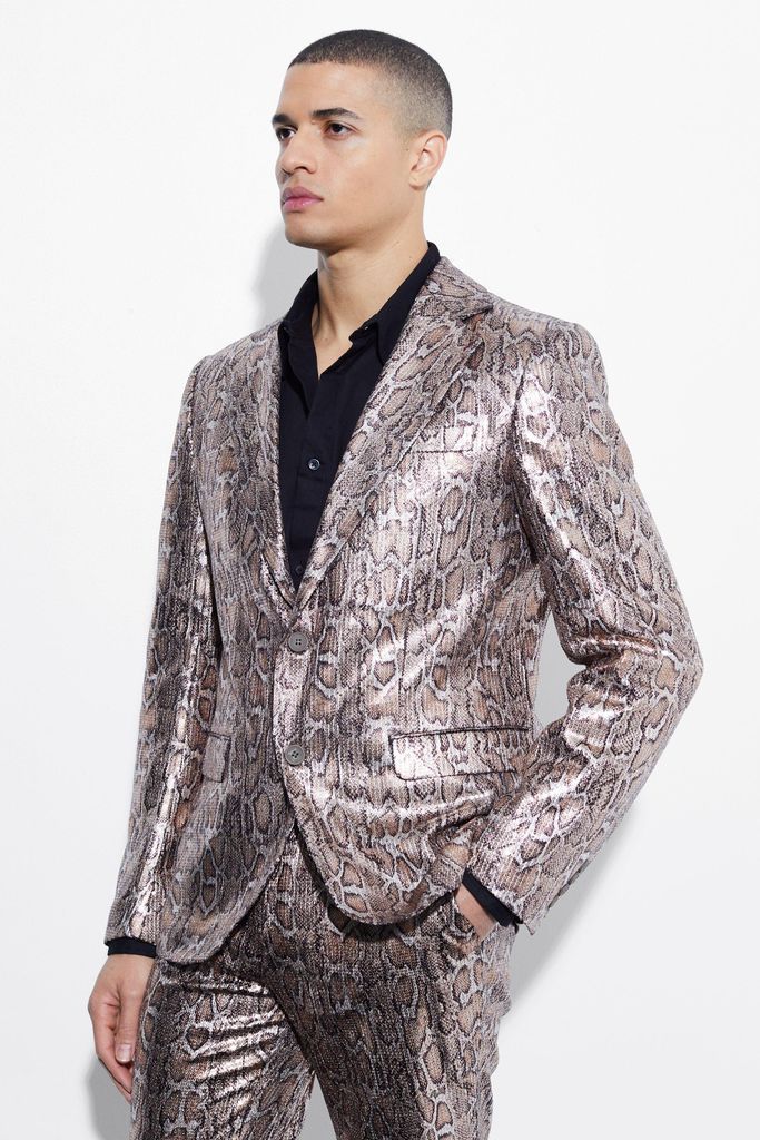 Men's Slim Snake Sequin Suit Jacket - Gold - 36, Gold