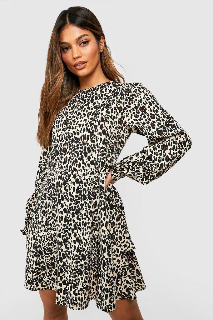 Womens Leopard Print Shift Dress - Multi - 8, Multi