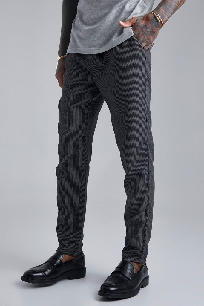 Men's Elastic Waist Slim Fit Pinstripe Trouser - Black - Xl, Black