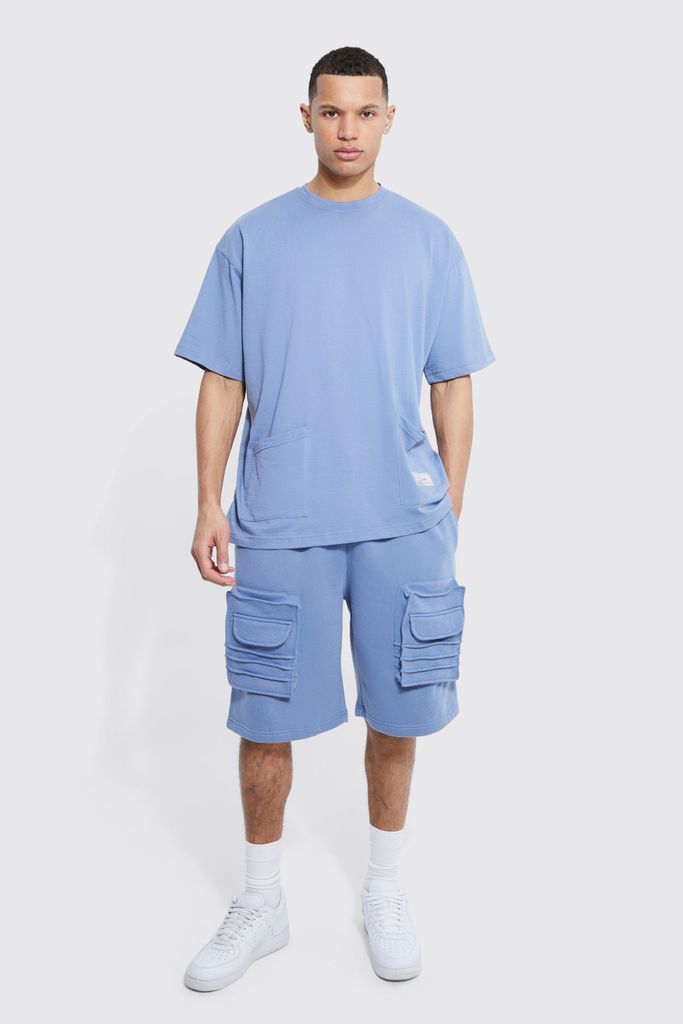 Men's Tall Oversized Cargo T-Shirt Short Set - Grey - S, Grey