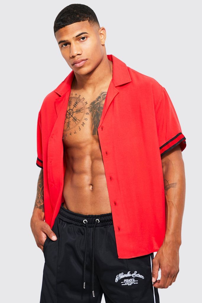 Men's Short Sleeve Boxy Revere Smart Tape Shirt - Red - Xl, Red